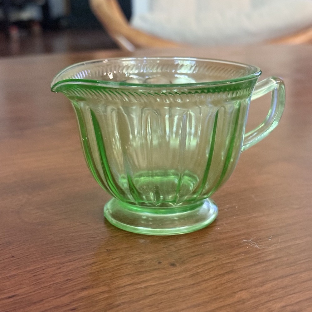 Vintage Federal Green Colonial Fluted Rope Creamer Pitcher Depression Glass